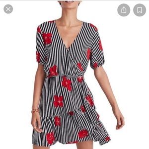 Madewell Ruffle Wrap Mini Dress in Floral Stripes